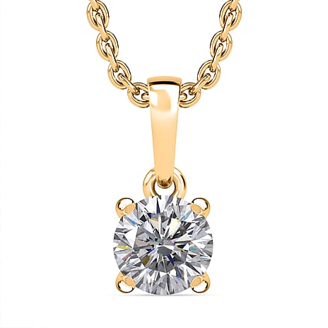 Royal Bali Collection - D'Joy Moissanite Solitaire Pendant in Yellow Gold Plated Sterling Silver with Chain (Size 20)