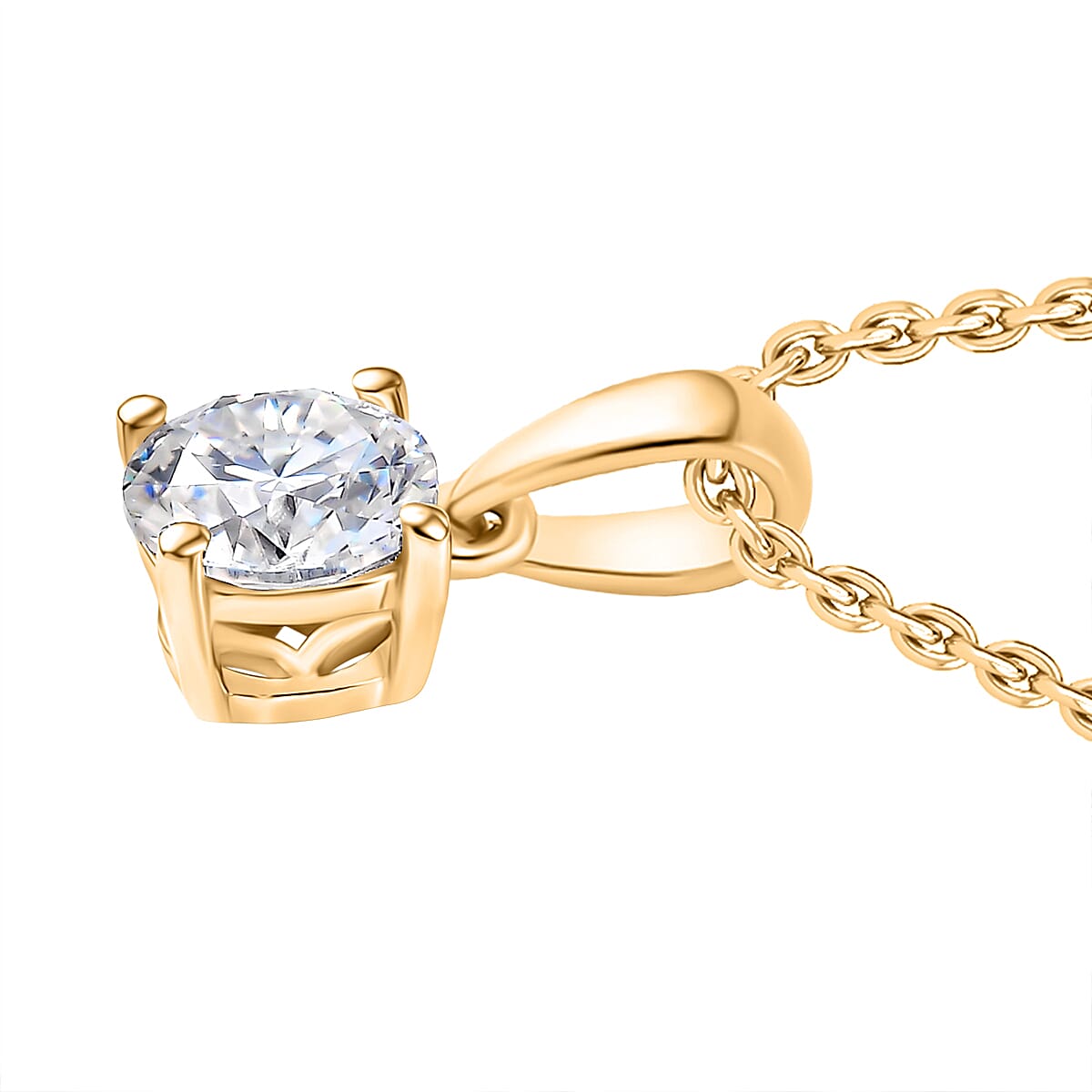 Royal Bali Collection - D'Joy Moissanite Solitaire Pendant in Yellow Gold Plated Sterling Silver with Chain (Size 20)