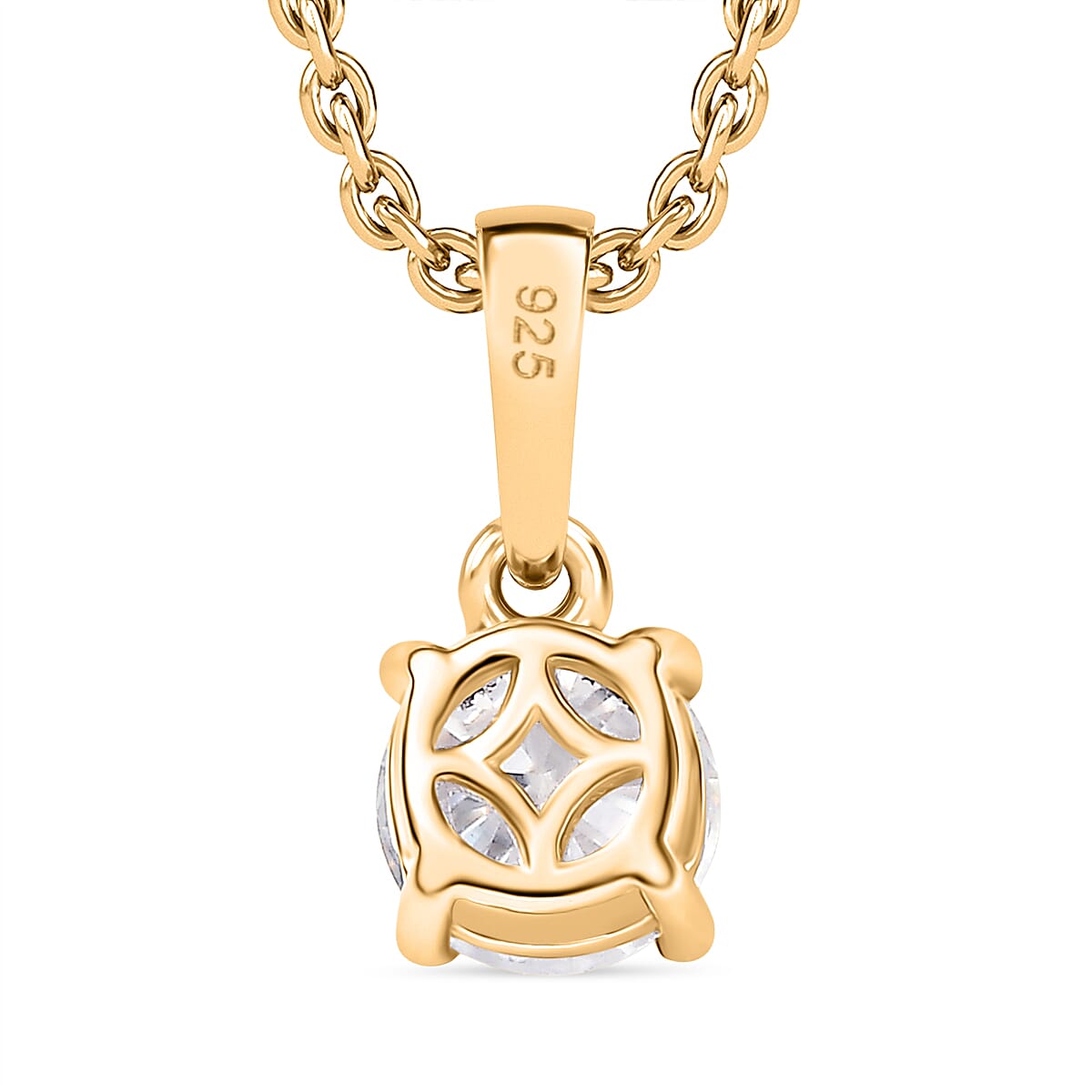 Royal Bali Collection - D'Joy Moissanite Solitaire Pendant in Yellow Gold Plated Sterling Silver with Chain (Size 20)