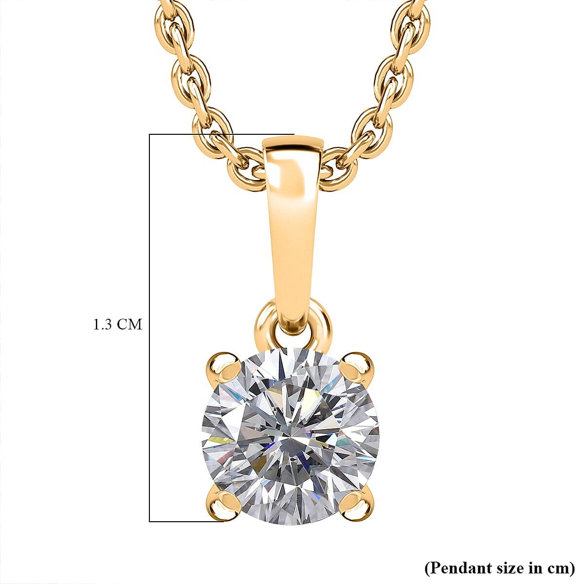 Royal Bali Collection - D'Joy Moissanite Solitaire Pendant in Yellow Gold Plated Sterling Silver with Chain (Size 20)