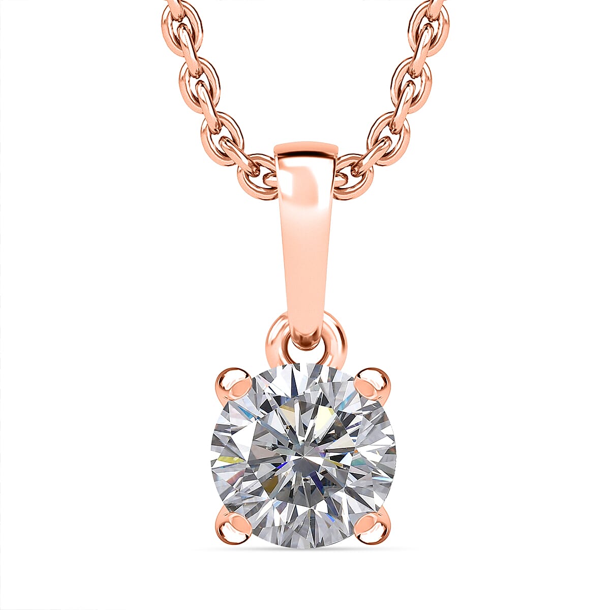 Moissanite Pendant with Chain (Size 20) in 18K Rose Gold Plated Sterling Silver