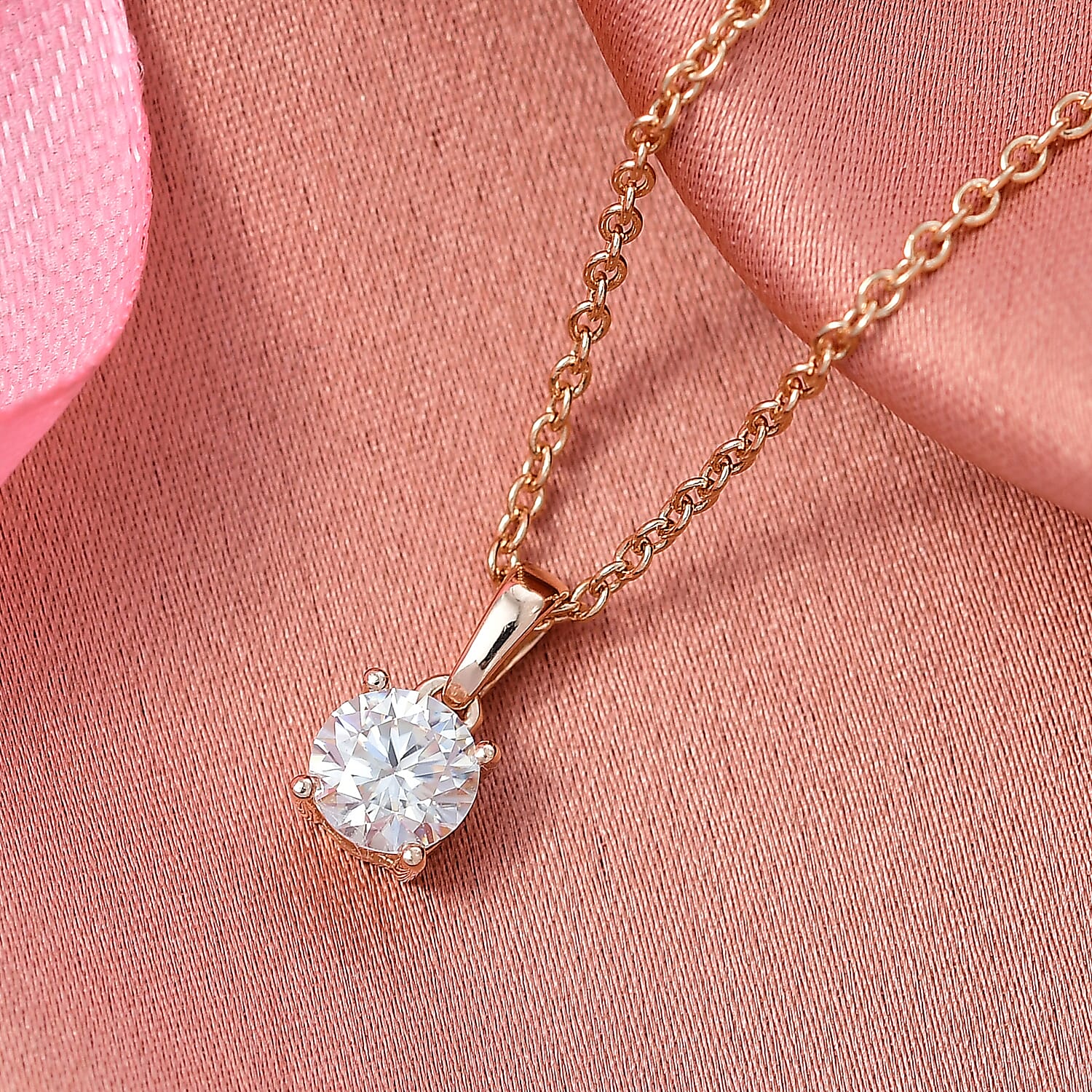 Moissanite Pendant with Chain (Size 20) in 18K Rose Gold Plated Sterling Silver