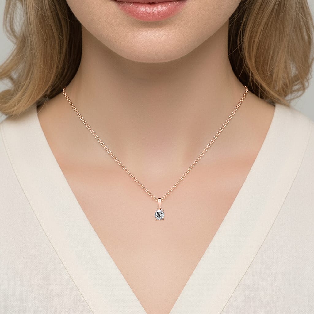 Moissanite Pendant with Chain (Size 20) in 18K Rose Gold Plated Sterling Silver