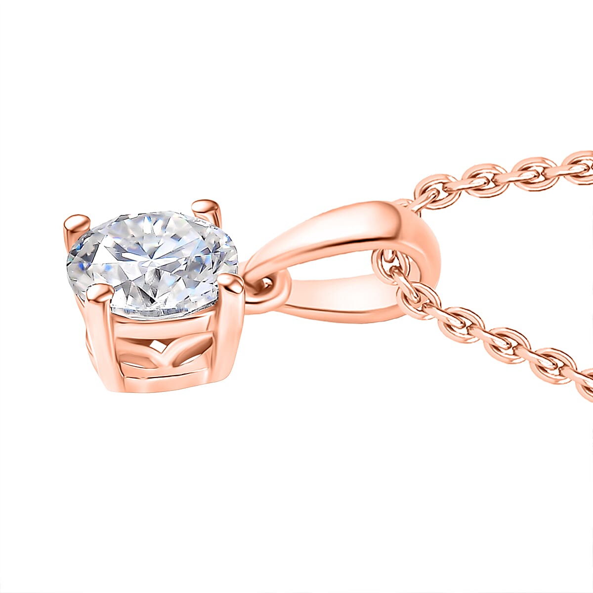 Moissanite Pendant with Chain (Size 20) in 18K Rose Gold Plated Sterling Silver