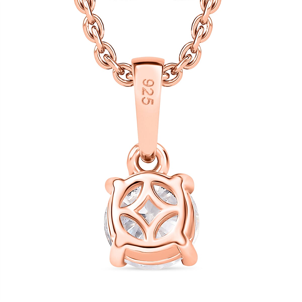 Moissanite Pendant with Chain (Size 20) in 18K Rose Gold Plated Sterling Silver