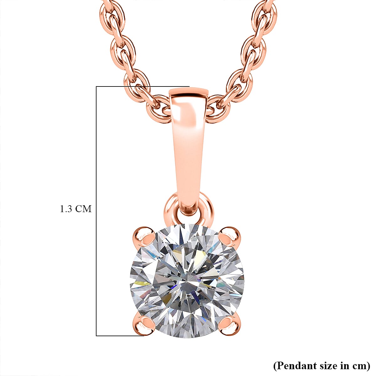 Moissanite Pendant with Chain (Size 20) in 18K Rose Gold Plated Sterling Silver