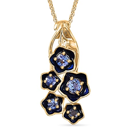 GP - Italian Garden Collection - Tanzanite & Blue Sapphire Pendant with Chain (Size 20) in 18K Vermeil Yellow Gold Plated Sterling Silver