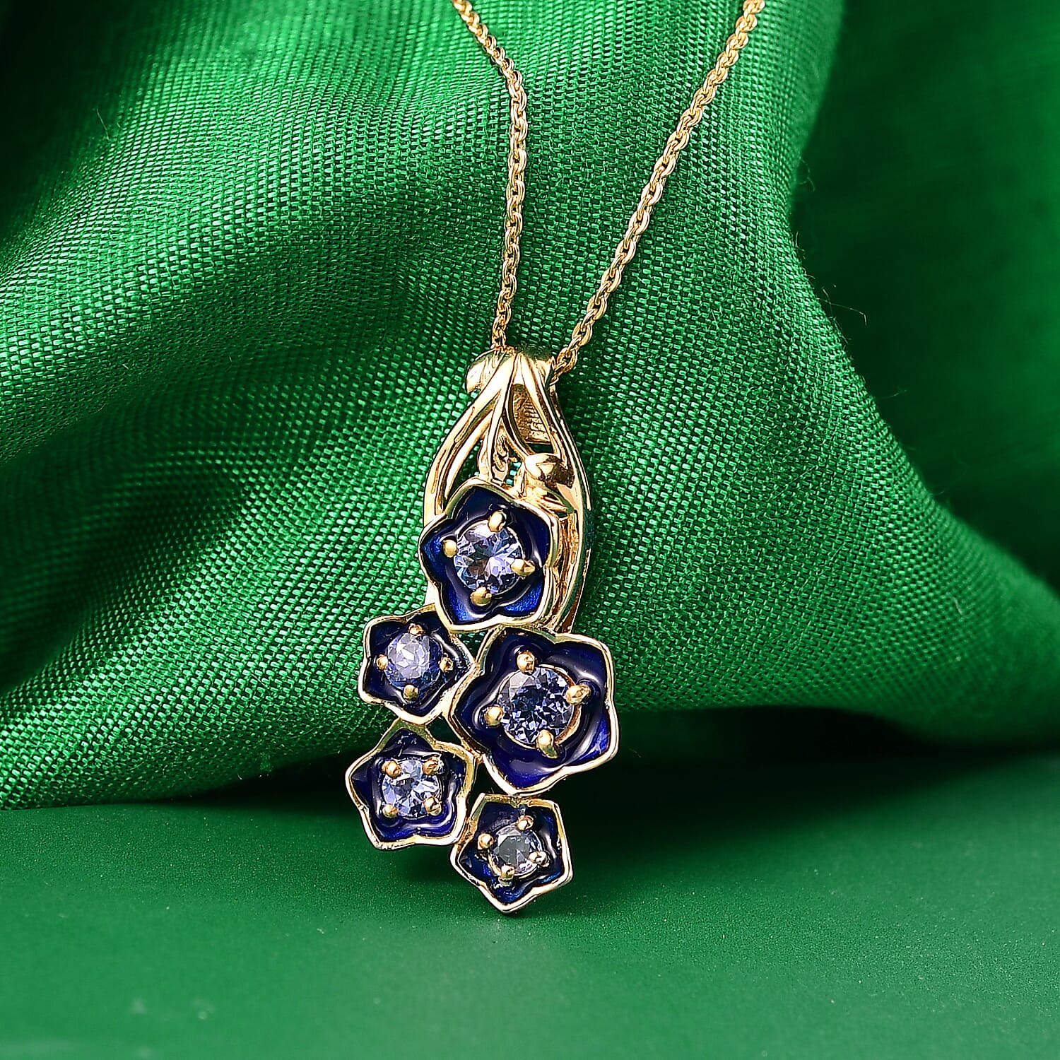 GP - Italian Garden Collection - Tanzanite & Blue Sapphire Pendant with Chain (Size 20) in 18K Vermeil Yellow Gold Plated Sterling Silver
