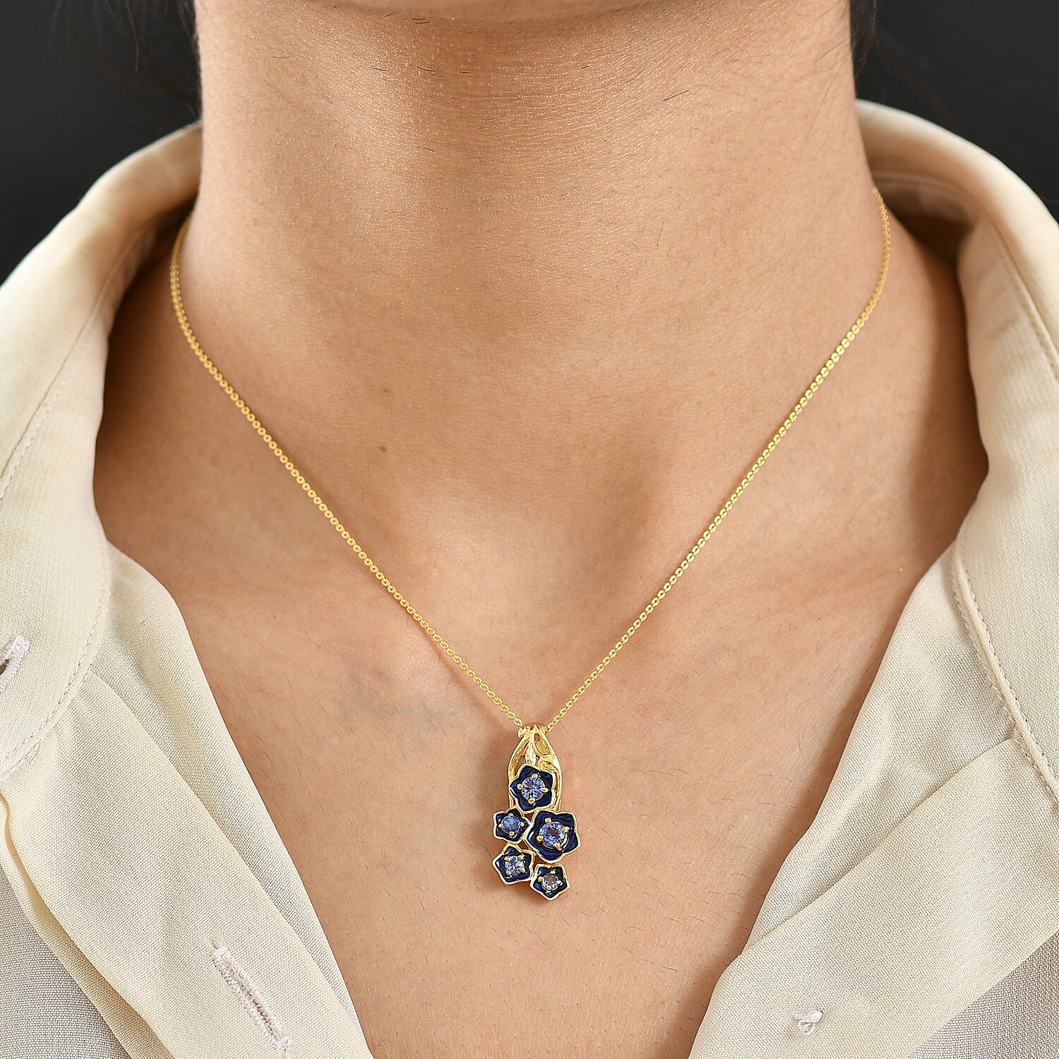 GP - Italian Garden Collection - Tanzanite & Blue Sapphire Pendant with Chain (Size 20) in 18K Vermeil Yellow Gold Plated Sterling Silver