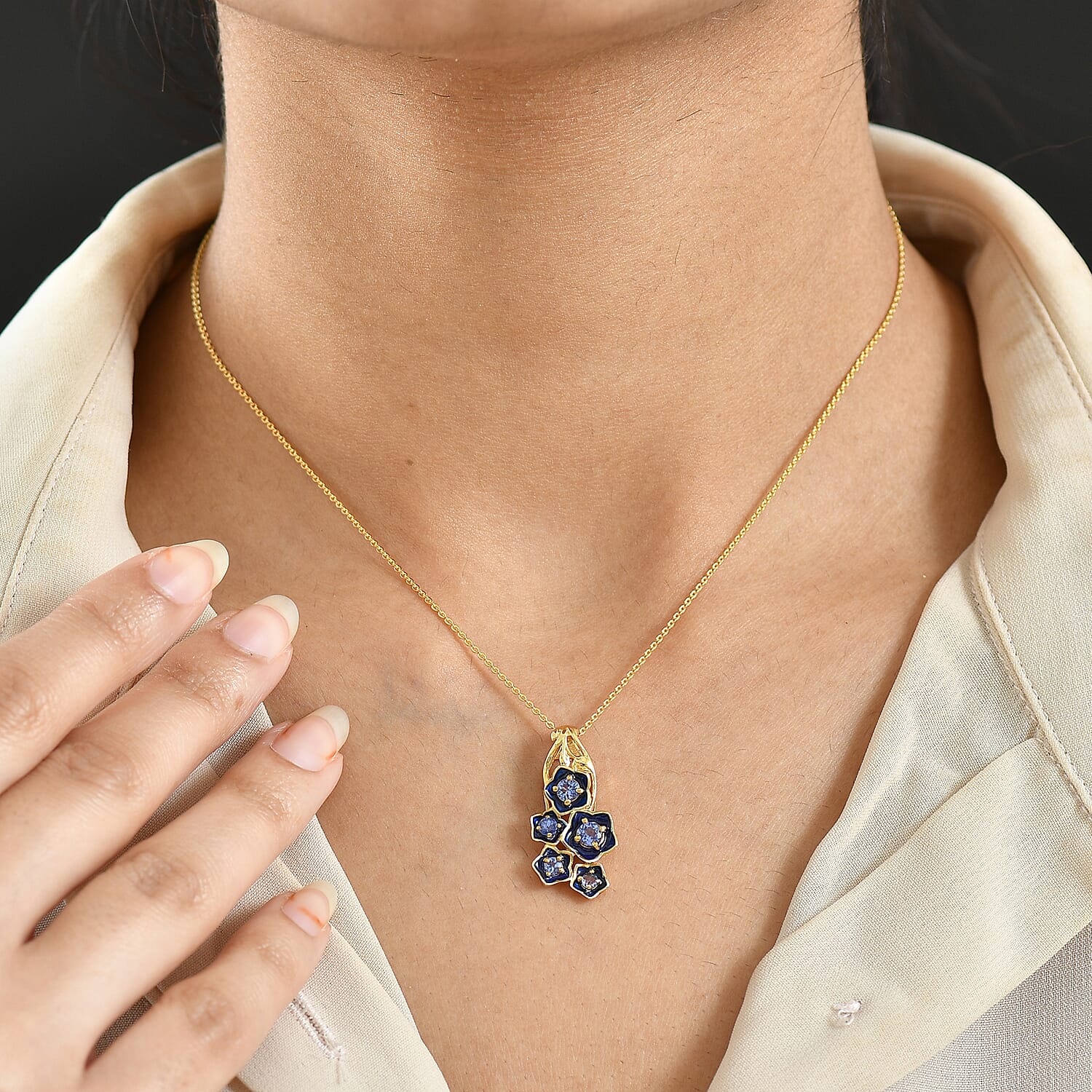GP - Italian Garden Collection - Tanzanite & Blue Sapphire Pendant with Chain (Size 20) in 18K Vermeil Yellow Gold Plated Sterling Silver