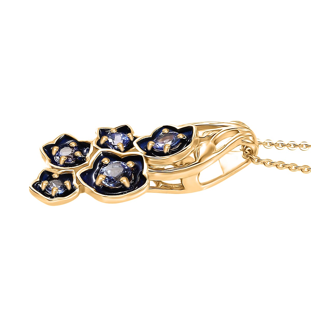 GP - Italian Garden Collection - Tanzanite & Blue Sapphire Pendant with Chain (Size 20) in 18K Vermeil Yellow Gold Plated Sterling Silver
