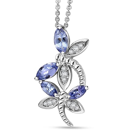 GP - Italian Garden Collection - Tanzanite, White Zircon & Blue Sapphire Pendant with Chain (Size 20) in Rhodium Overlay Sterling Silver 1.01 Ct.