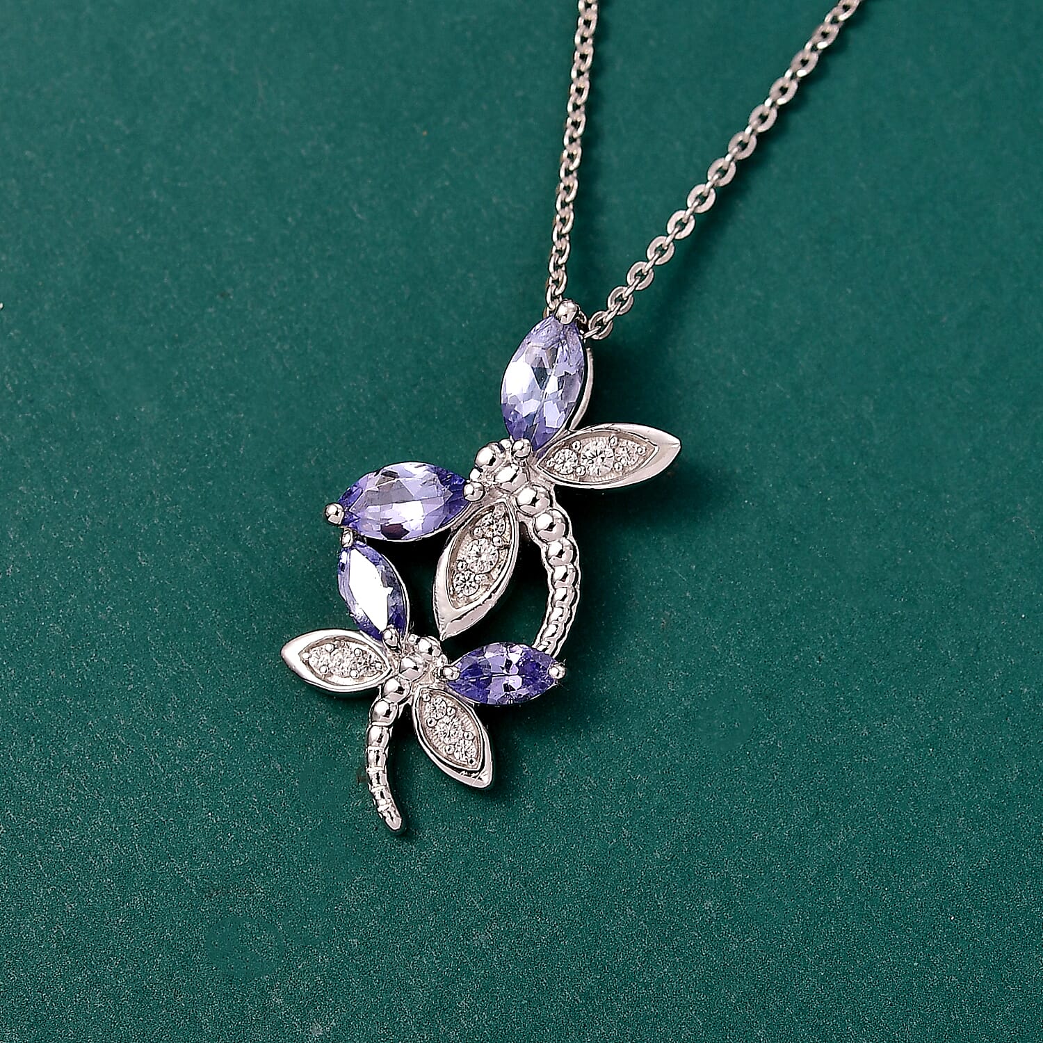 GP - Italian Garden Collection - Tanzanite, White Zircon & Blue Sapphire Pendant with Chain (Size 20) in Rhodium Overlay Sterling Silver 1.01 Ct.