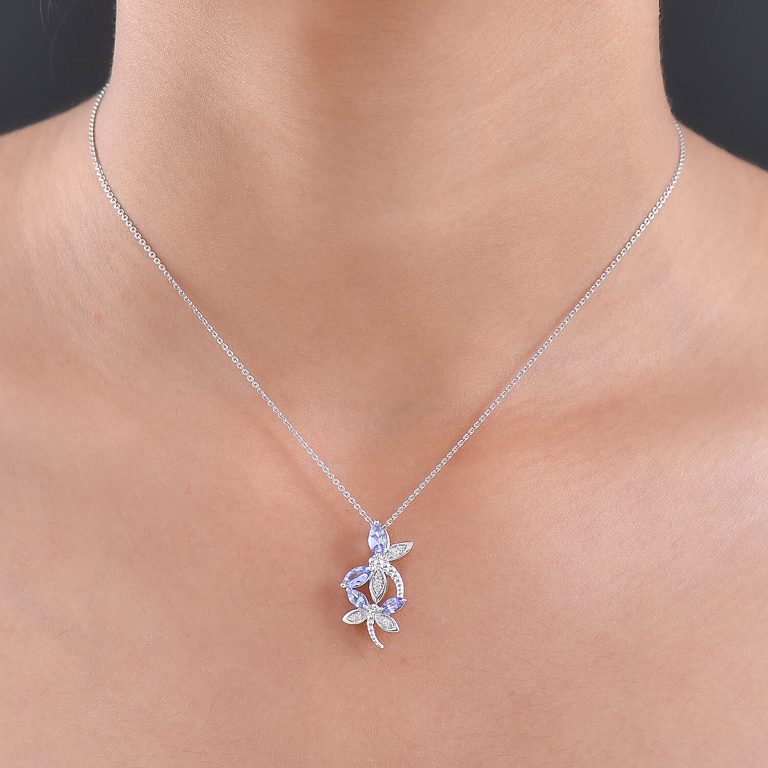 GP - Italian Garden Collection - Tanzanite, White Zircon & Blue Sapphire Pendant with Chain (Size 20) in Rhodium Overlay Sterling Silver 1.01 Ct.