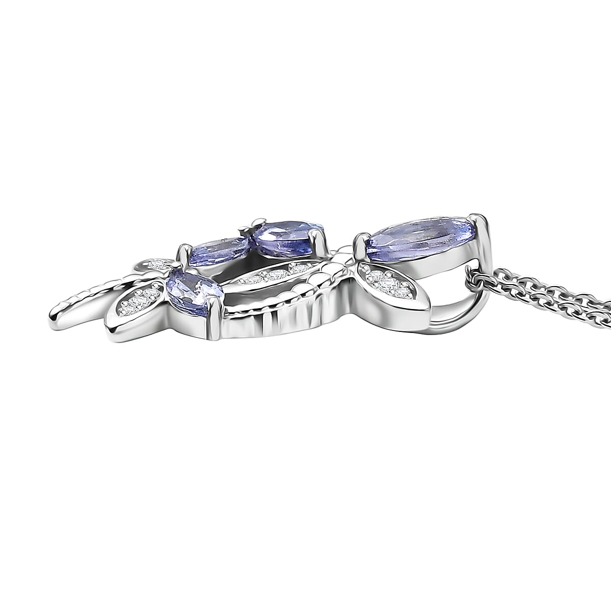 GP - Italian Garden Collection - Tanzanite, White Zircon & Blue Sapphire Pendant with Chain (Size 20) in Rhodium Overlay Sterling Silver 1.01 Ct.