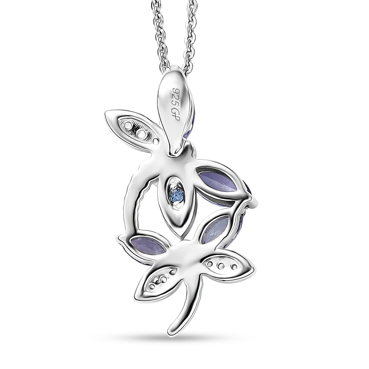 GP - Italian Garden Collection - Tanzanite, White Zircon & Blue Sapphire Pendant with Chain (Size 20) in Rhodium Overlay Sterling Silver 1.01 Ct.