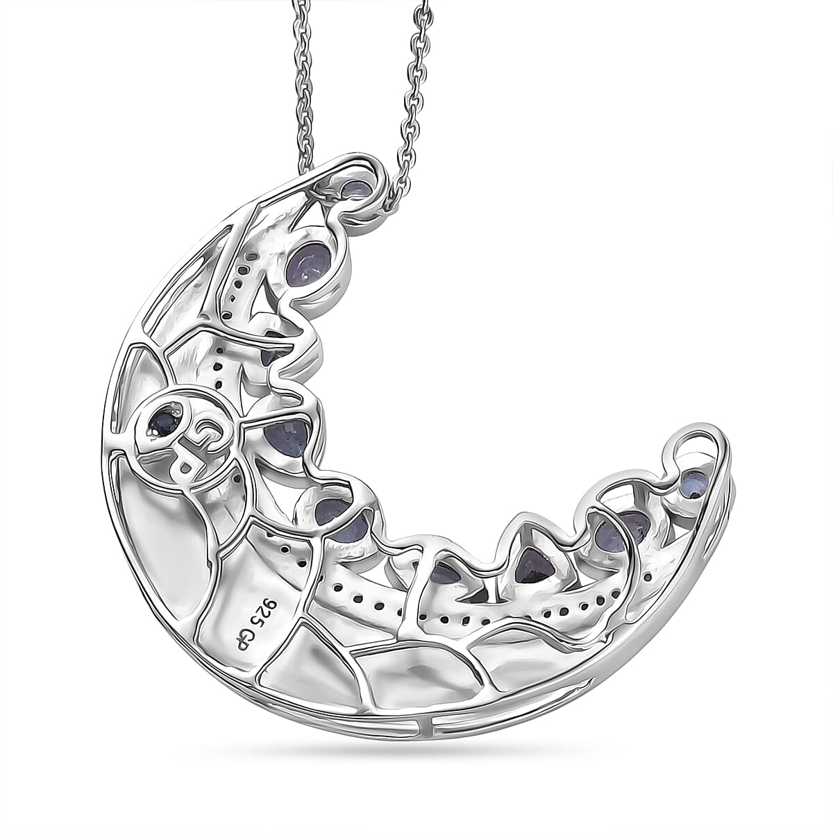 GP Celestial Dream Collection - Tanzanite, White Zircon & Blue Sapphire Pendant with Chain (Size 20) in Rhodium Overlay Sterling Silver 2.03 Ct, Silver Wt. 5.31 Gms.