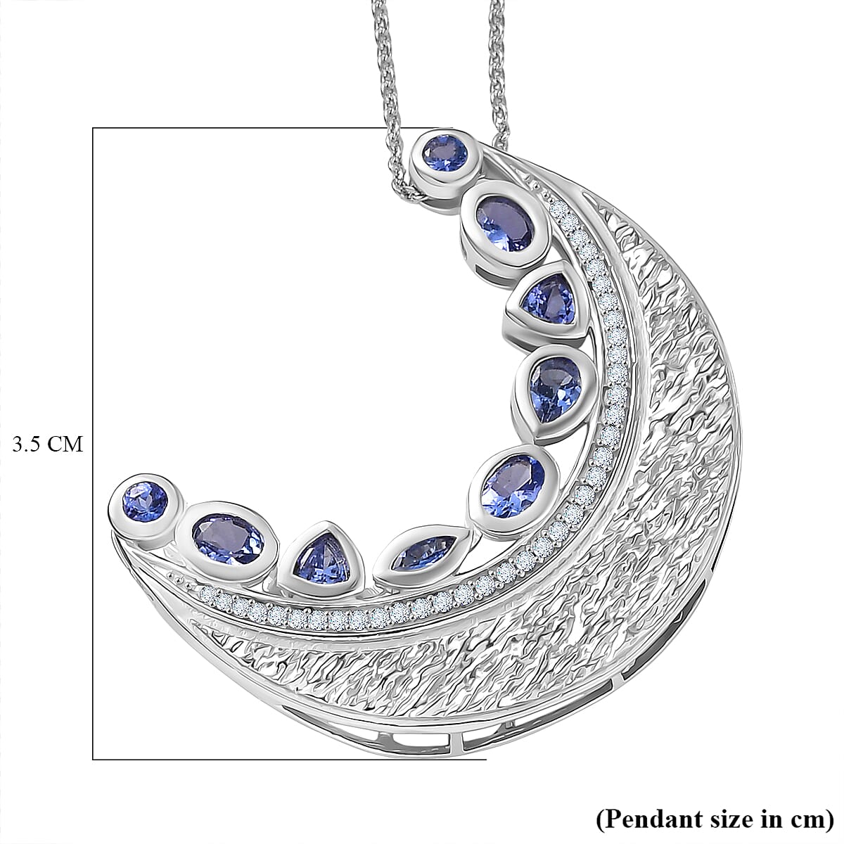 GP Celestial Dream Collection - Tanzanite, White Zircon & Blue Sapphire Pendant with Chain (Size 20) in Rhodium Overlay Sterling Silver 2.03 Ct, Silver Wt. 5.31 Gms.