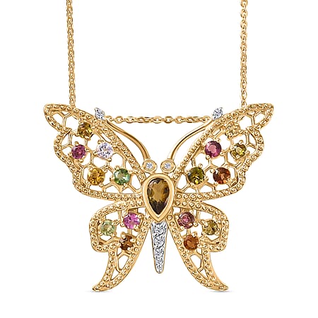 GP - Italian Garden Collection - Multi - Tourmaline, Kanchanaburi Blue Sapphire & Zircon Pendant with Chain (Size 20) in 18K Vermeil Yellow Gold Plated Sterling Silver 1.26 Ct, Silver Wt. 6.01 Gms. GP - Italian Garden Collection - Multi - Tourmaline, Kanchanaburi Blue Sapphire & Zircon Pendant with Chain (Size 20) in 18K Vermeil Yellow Gold Plated Sterling Silver 1.26 Ct, Silver Wt. 6.01 Gms.