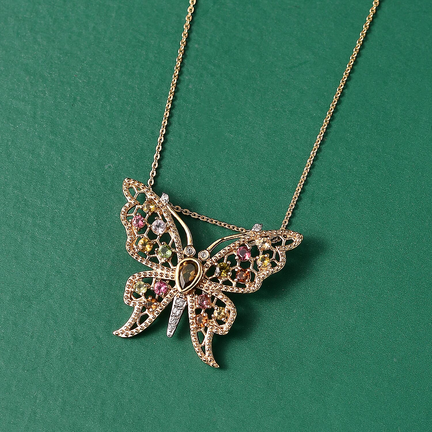 GP - Italian Garden Collection - Multi - Tourmaline, Kanchanaburi Blue Sapphire & Zircon Pendant with Chain (Size 20) in 18K Vermeil Yellow Gold Plated Sterling Silver 1.26 Ct, Silver Wt. 6.01 Gms.