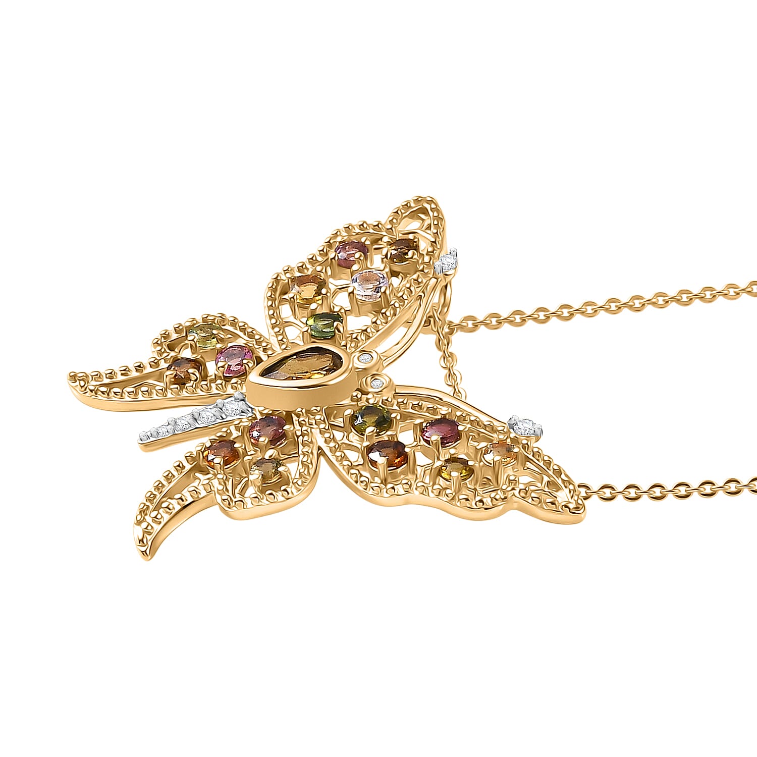 GP - Italian Garden Collection - Multi - Tourmaline, Kanchanaburi Blue Sapphire & Zircon Pendant with Chain (Size 20) in 18K Vermeil Yellow Gold Plated Sterling Silver 1.26 Ct, Silver Wt. 6.01 Gms.