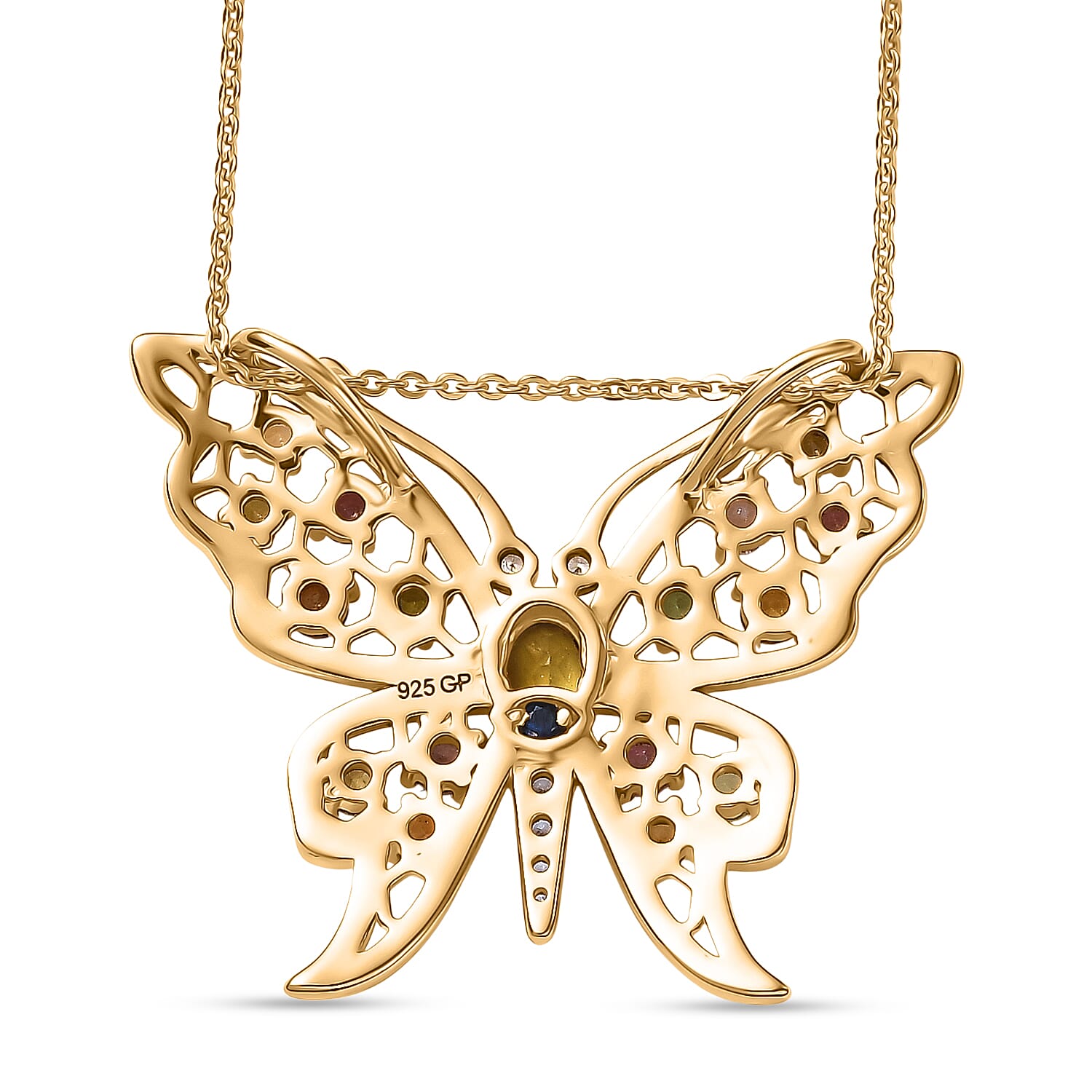 GP - Italian Garden Collection - Multi - Tourmaline, Kanchanaburi Blue Sapphire & Zircon Pendant with Chain (Size 20) in 18K Vermeil Yellow Gold Plated Sterling Silver 1.26 Ct, Silver Wt. 6.01 Gms.