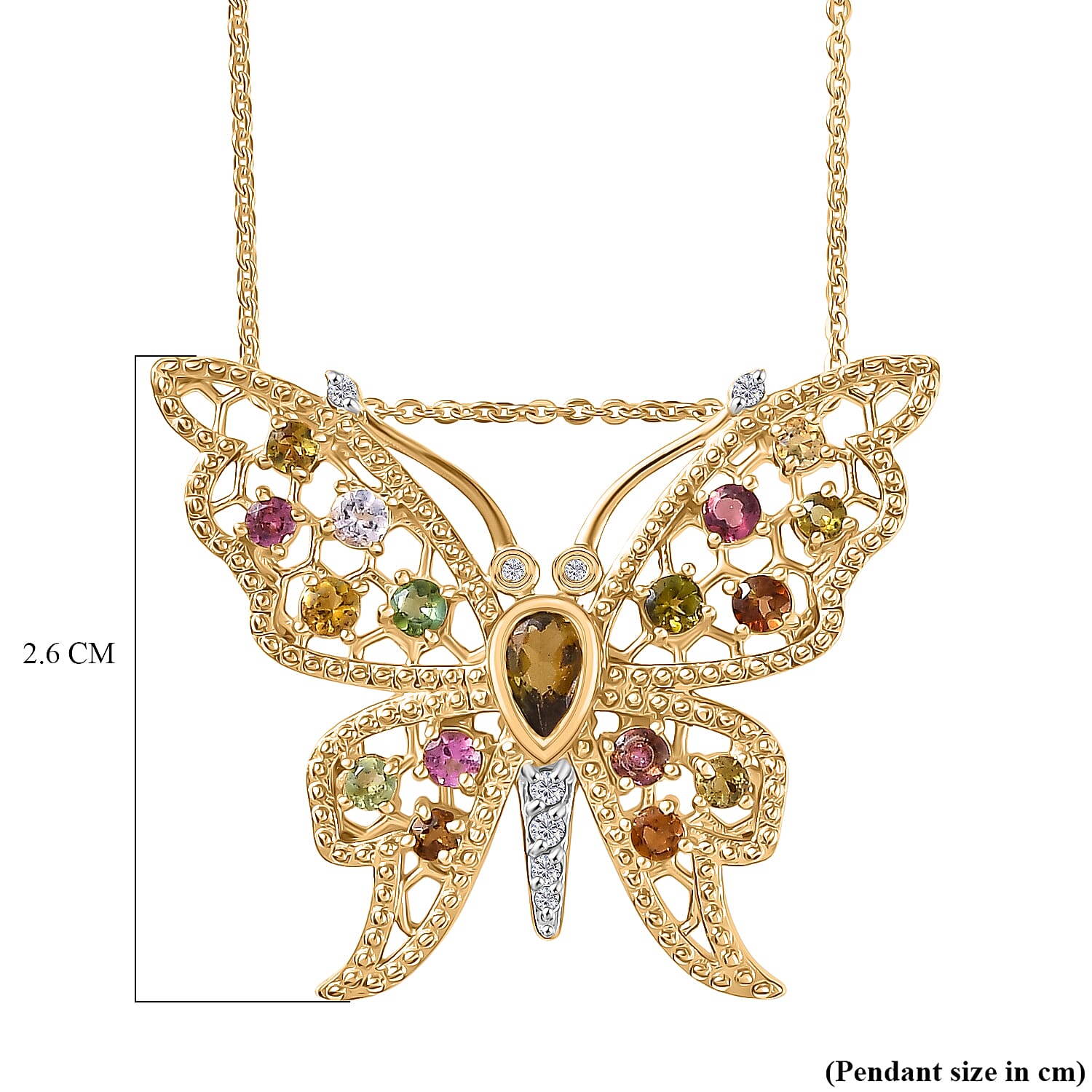 GP - Italian Garden Collection - Multi - Tourmaline, Kanchanaburi Blue Sapphire & Zircon Pendant with Chain (Size 20) in 18K Vermeil Yellow Gold Plated Sterling Silver 1.26 Ct, Silver Wt. 6.01 Gms.
