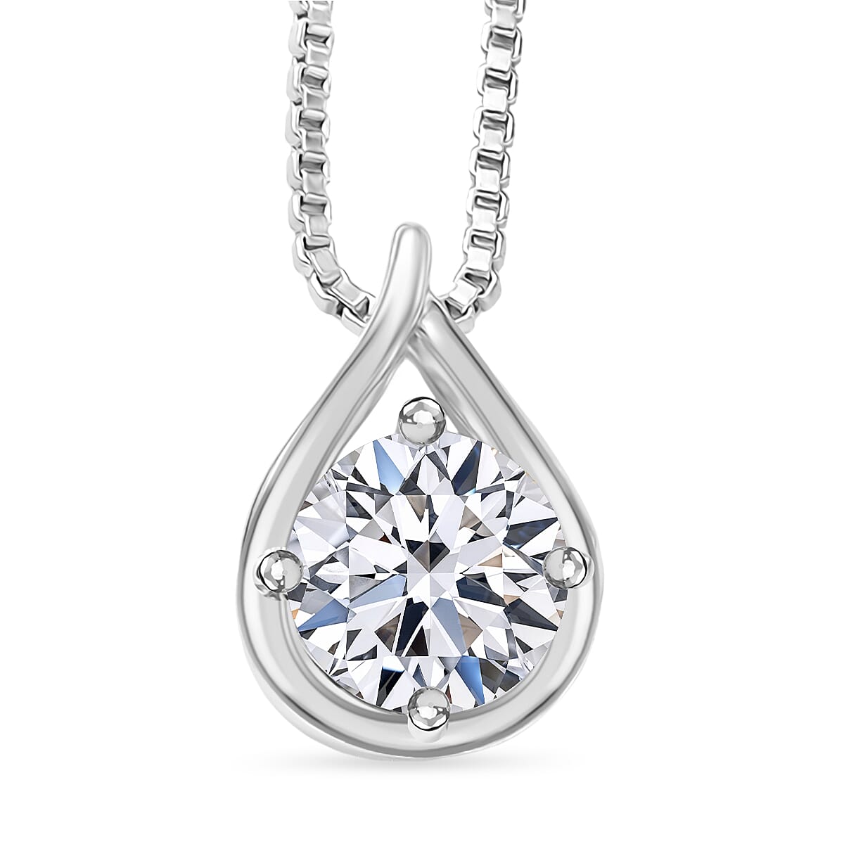 LUXURIANT Lab Grown Diamond Pendant with Cable Chain (Size - 20) in Rhodium Overlay Sterling Silver 1.00 Ct.