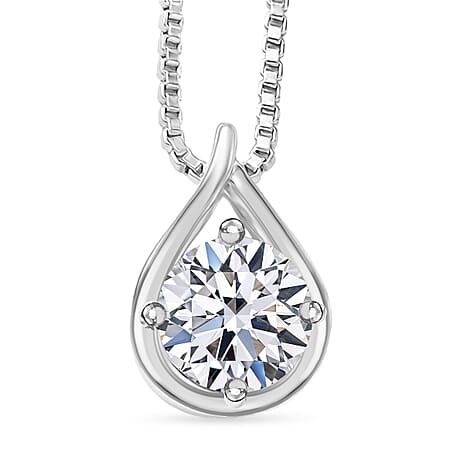 LUXURIANT Lab Grown Diamond Pendant with Cable Chain (Size - 20) in Rhodium Overlay Sterling Silver 1.00 Ct.