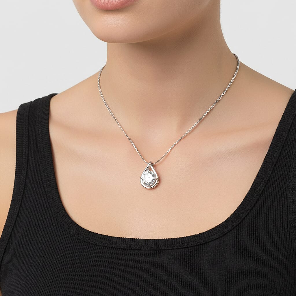 LUXURIANT Lab Grown Diamond Pendant with Cable Chain (Size - 20) in Rhodium Overlay Sterling Silver 1.00 Ct.