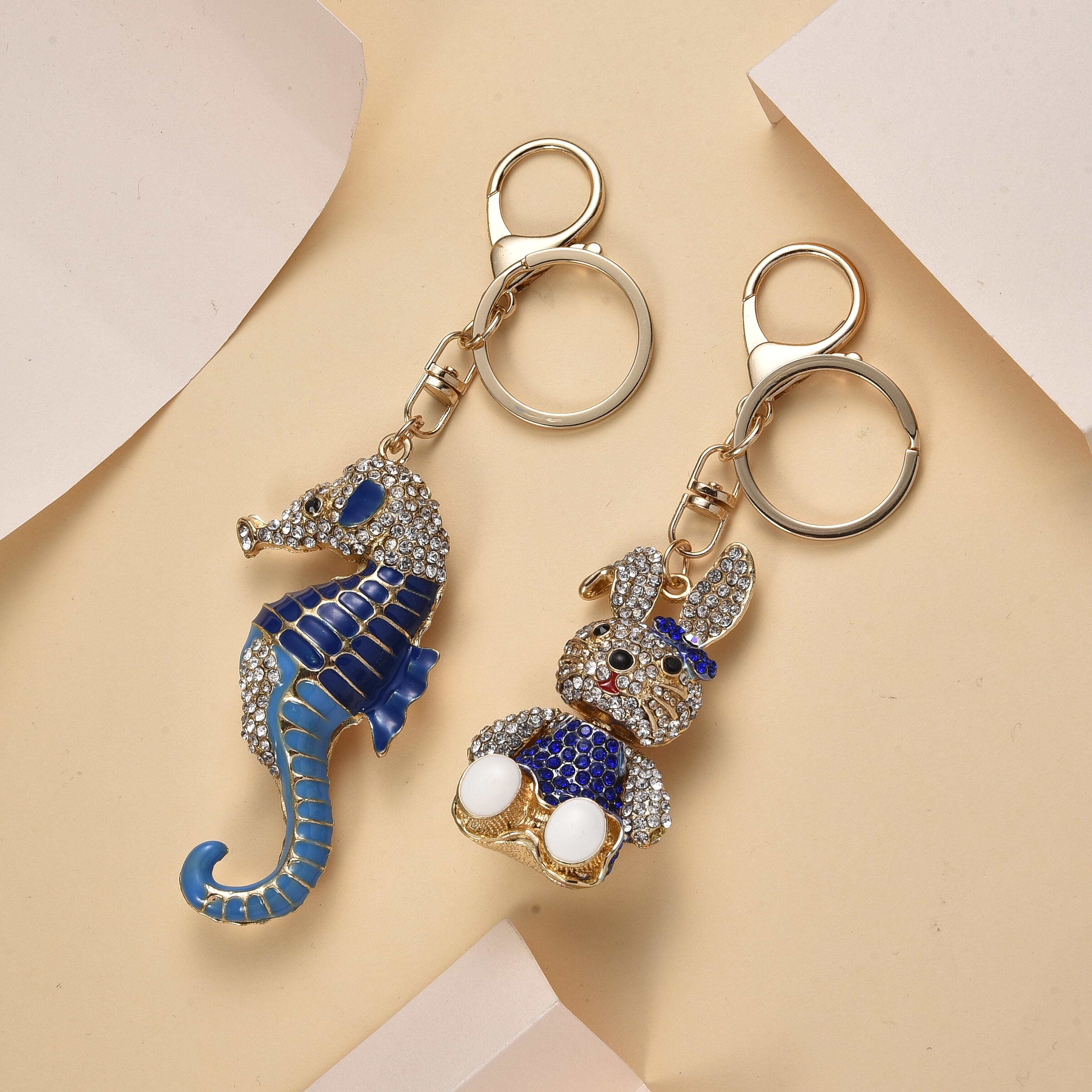 Set of 2 -  Multi Color Crystal Keychain