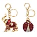 Set of 2 - Multi Colour Peacock & Sweet Puppy Crystal Keychain in Yellow Gold Plated