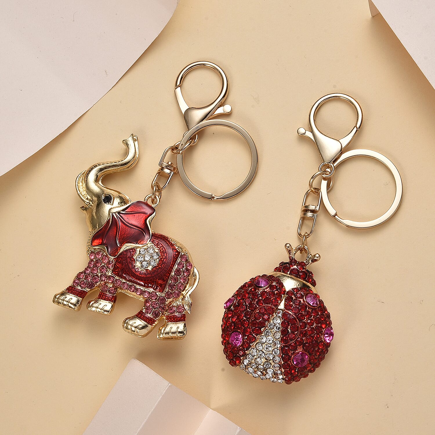 Set of 2 -  Multi Color Lady Bug Crystal Keychain