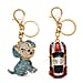 Set of 2 - Multi Colour Peacock & Sweet Puppy Crystal Keychain in Yellow Gold Plated
