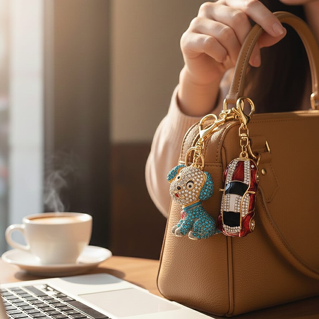 Set of 2 -  White Crystal Keychain 0.02ct  0.020  Ct.