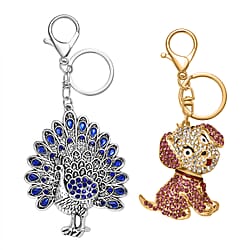 Set of 2 - Multi Colour Crystal Bunny & Seahorse Keychain in Yellow Gold Plated