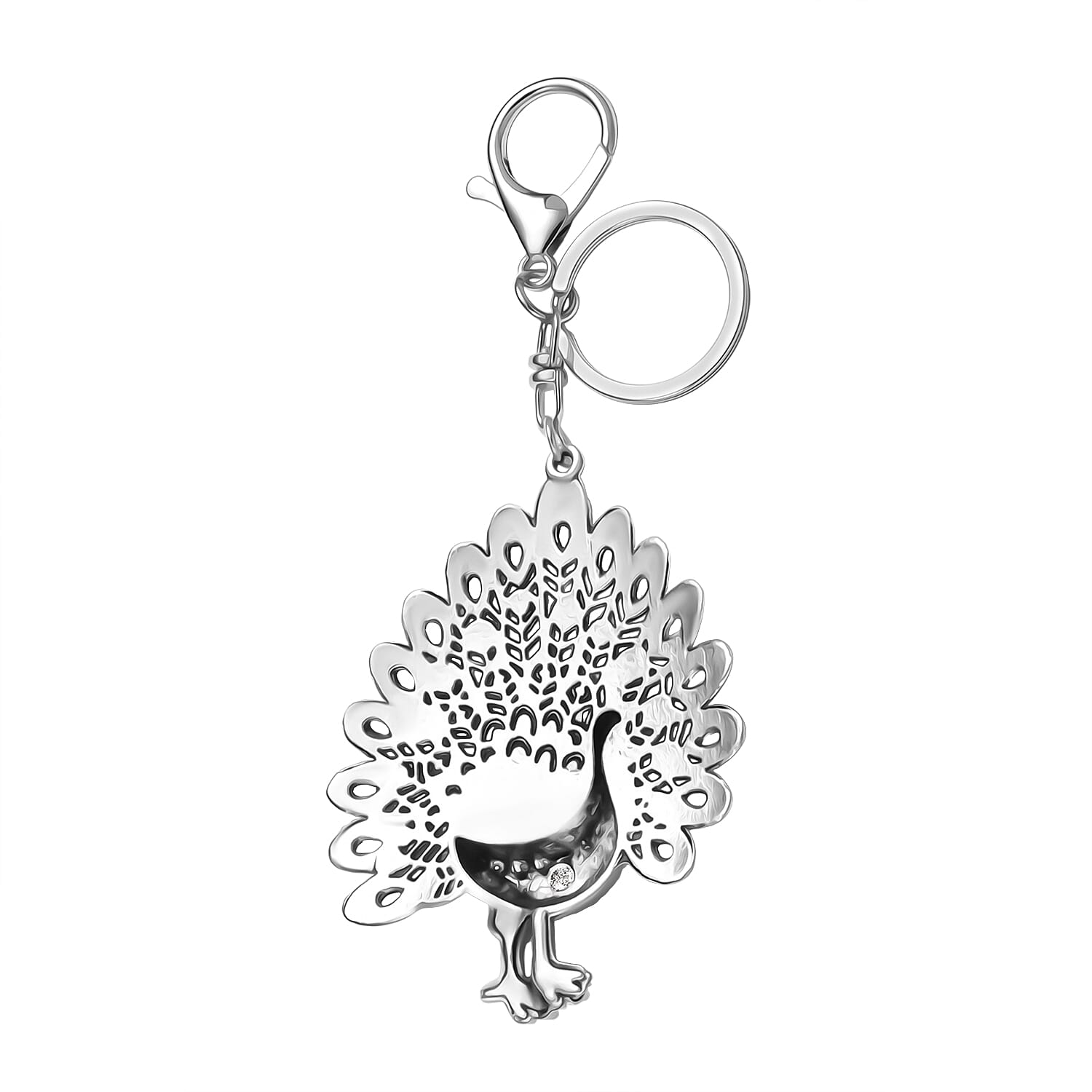 Set of 2 - Multi Colour Peacock & Sweet Puppy Crystal Keychain in Yellow Gold Plated