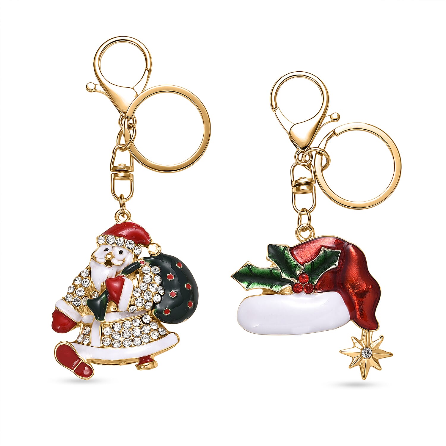 Set of 2 -  Multi Color  Santa Crystal Keychain