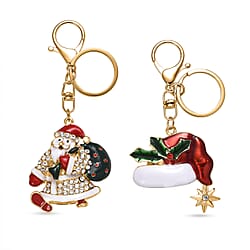 Set of 2 - Multi Colour Crystal Bunny & Seahorse Keychain in Yellow Gold Plated