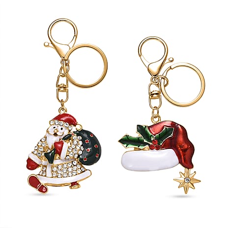Set of 2 -  Multi Color  Santa Crystal Keychain