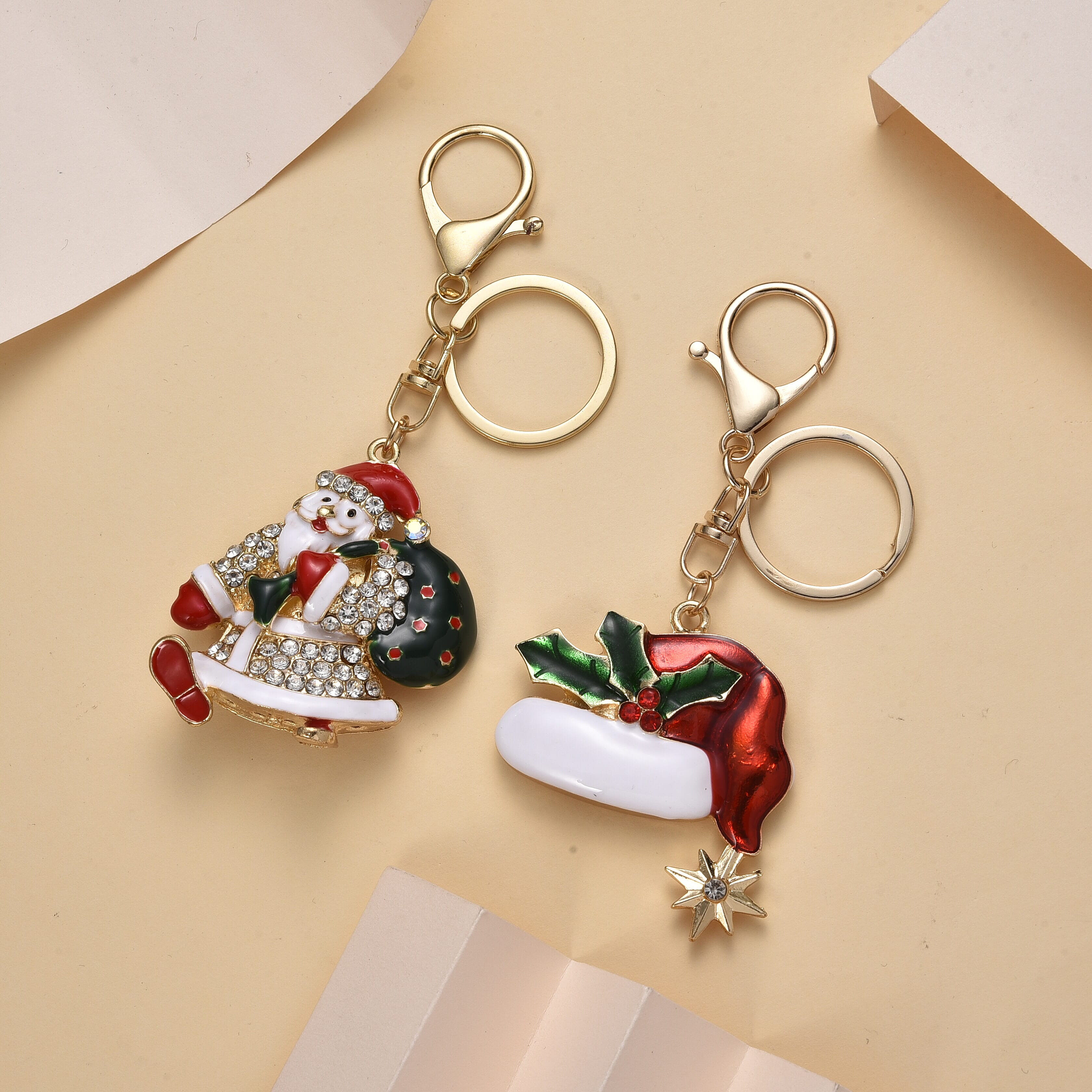 Set of 2 -  Multi Color  Santa Crystal Keychain