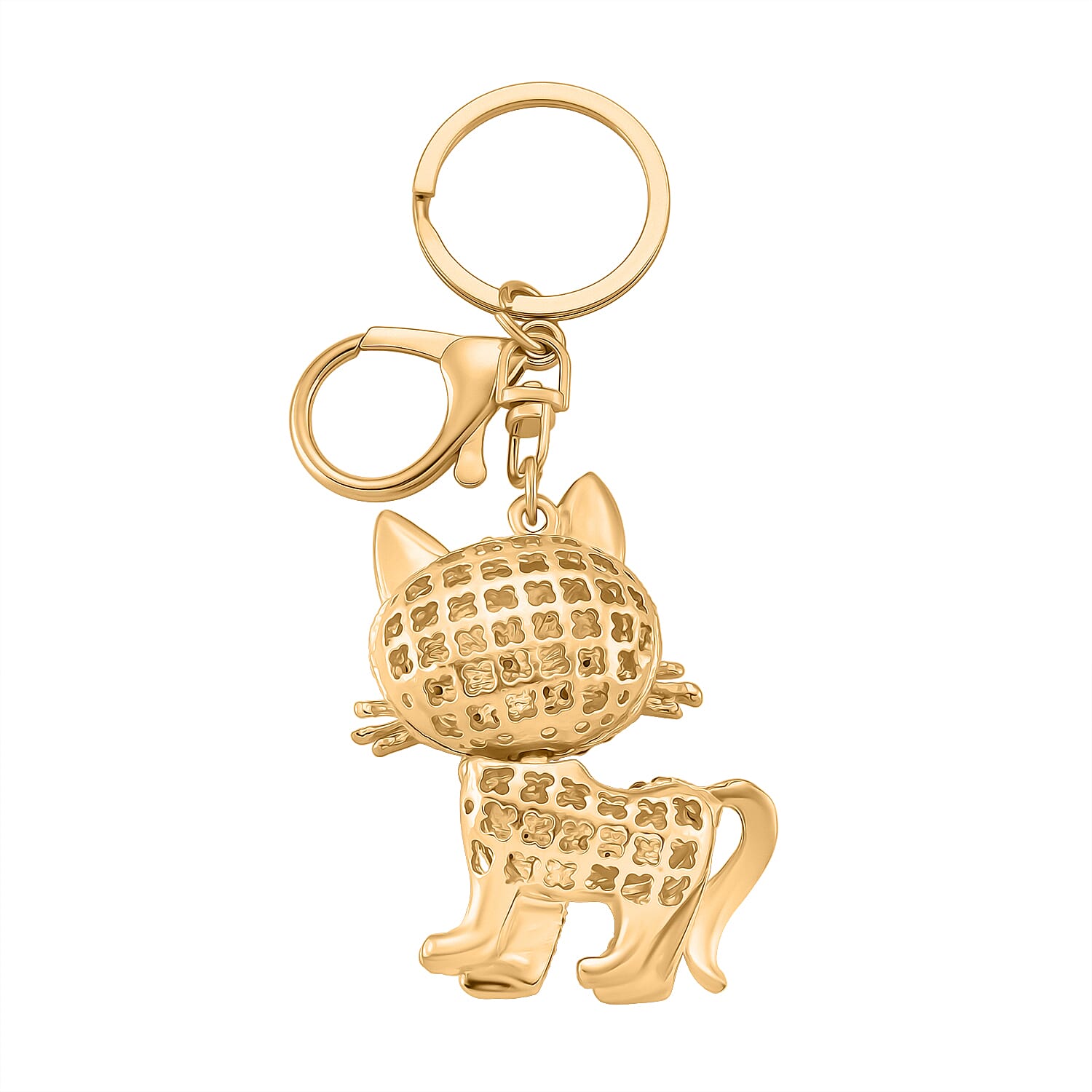 Set of 2 -  Pink & Multi Colour Cat & Dolphin Crystal Keychain in Yellow Gold Plated