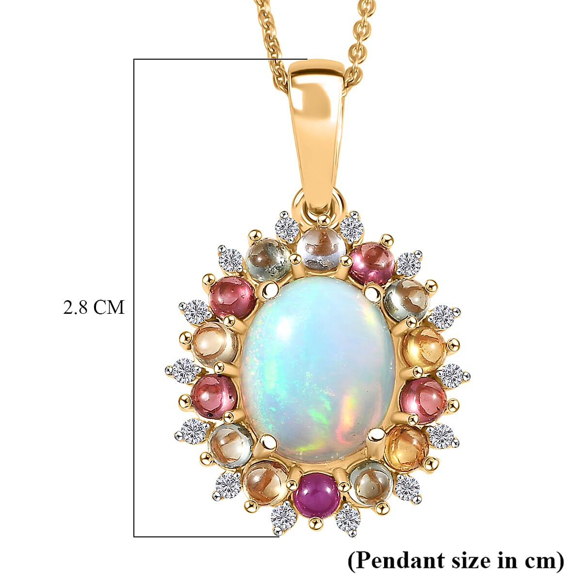 D'Joy Ethiopian Opal, Multi Sapphire & White Zircon Pendant with Chain (Size 20) in 18K Vermeil Yellow Gold Plated Sterling Silver 4.28 Ct.