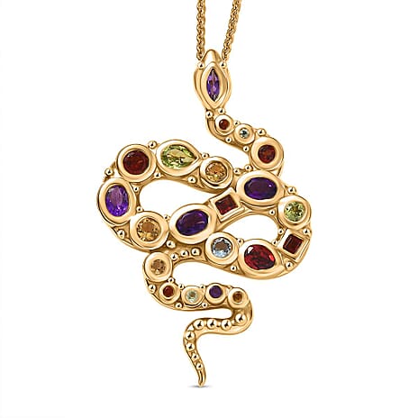 GP- Serpentine Collection African Amethyst, Red Garnet, Peridot, Citrine, Skyblue Topaz & Blue Sapphire Pendant with Chain (Size 20) in 18K Vermeil Yellow Gold Plated Sterling Silver 1.78 Ct.