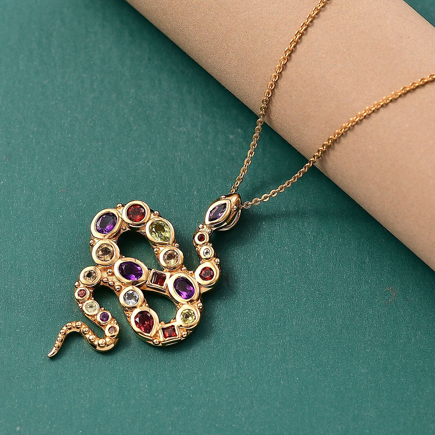 GP- Serpentine Collection African Amethyst, Red Garnet, Peridot, Citrine, Skyblue Topaz & Blue Sapphire Pendant with Chain (Size 20) in 18K Vermeil Yellow Gold Plated Sterling Silver 1.78 Ct.