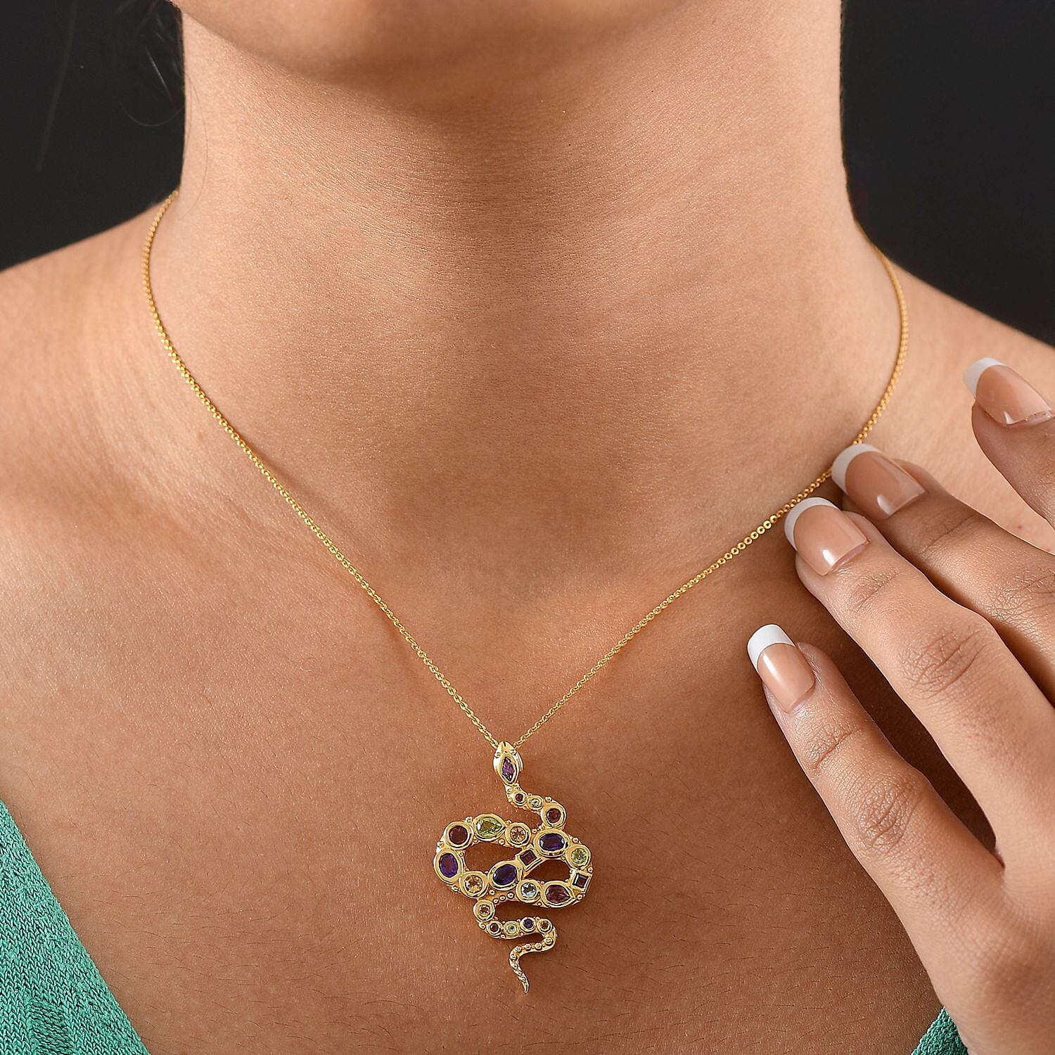 GP- Serpentine Collection African Amethyst, Red Garnet, Peridot, Citrine, Skyblue Topaz & Blue Sapphire Pendant with Chain (Size 20) in 18K Vermeil Yellow Gold Plated Sterling Silver 1.78 Ct.