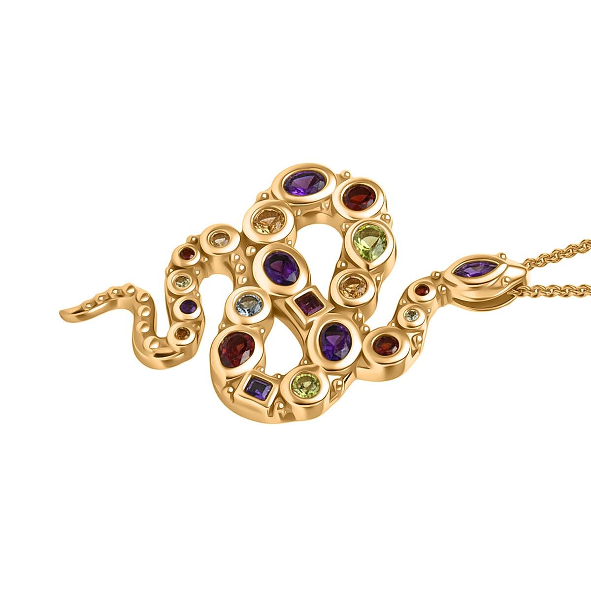 GP- Serpentine Collection African Amethyst, Red Garnet, Peridot, Citrine, Skyblue Topaz & Blue Sapphire Pendant with Chain (Size 20) in 18K Vermeil Yellow Gold Plated Sterling Silver 1.78 Ct.