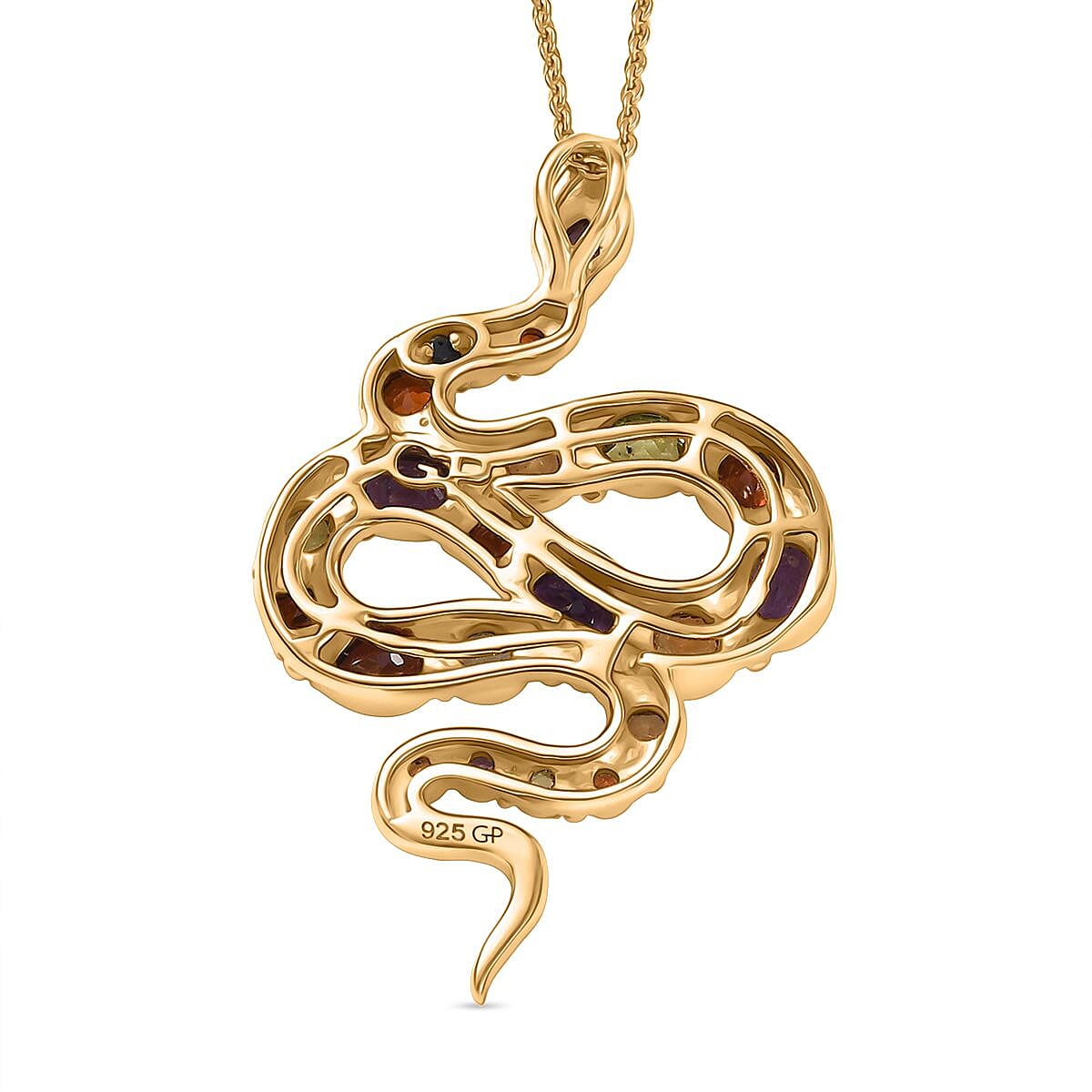 GP- Serpentine Collection African Amethyst, Red Garnet, Peridot, Citrine, Skyblue Topaz & Blue Sapphire Pendant with Chain (Size 20) in 18K Vermeil Yellow Gold Plated Sterling Silver 1.78 Ct.