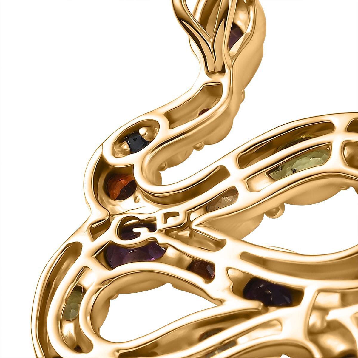 GP- Serpentine Collection African Amethyst, Red Garnet, Peridot, Citrine, Skyblue Topaz & Blue Sapphire Pendant with Chain (Size 20) in 18K Vermeil Yellow Gold Plated Sterling Silver 1.78 Ct.