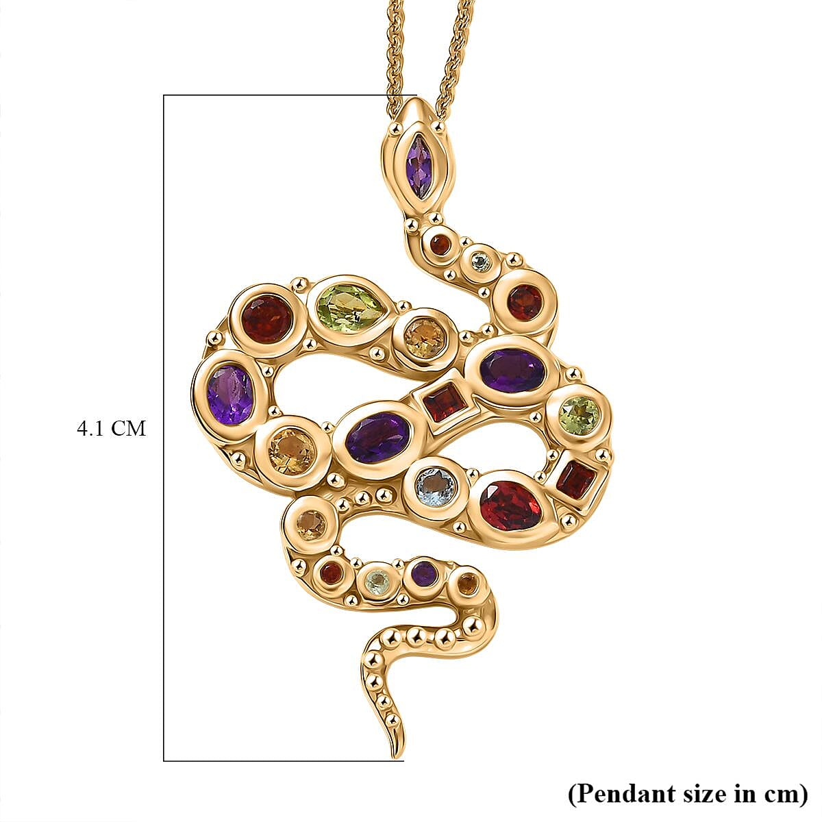 GP- Serpentine Collection African Amethyst, Red Garnet, Peridot, Citrine, Skyblue Topaz & Blue Sapphire Pendant with Chain (Size 20) in 18K Vermeil Yellow Gold Plated Sterling Silver 1.78 Ct.